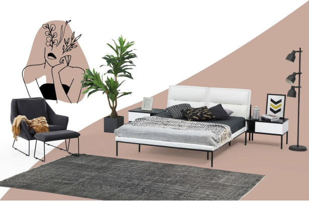 Garnitur Schlafzimmer Doppelbett Bett Nachttische Weiß Set 3tlg