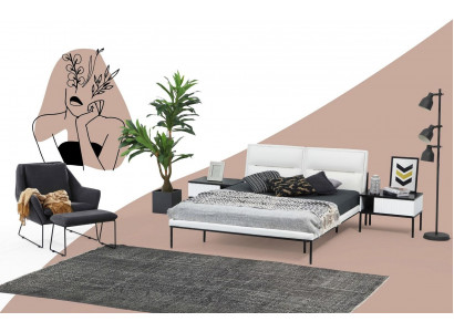 Ložnicová souprava manželská postel bílá sada 3 ks noční stolky