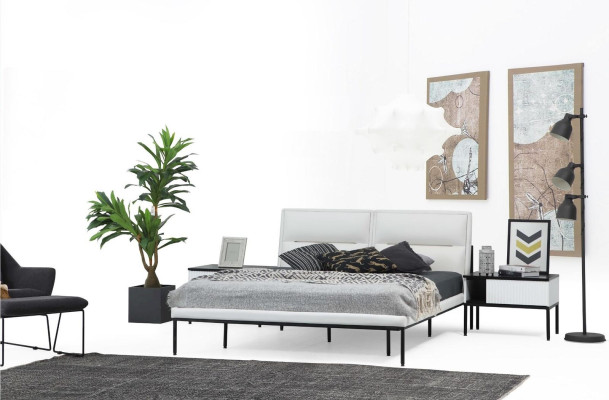 Garnitur Schlafzimmer Doppelbett Bett Nachttische Weiß Set 3tlg