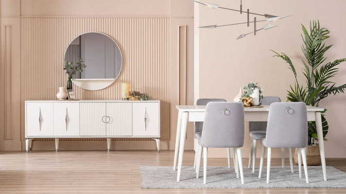 Jídelní set Garnitur Jídelní místnost Jídelní stůl Sestava 9dílná Jídelní kout Bílý Dřevo Velký