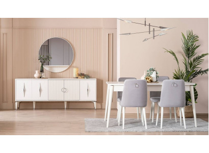 Jídelní set Garnitur Jídelní místnost Jídelní stůl Sestava 9dílná Jídelní kout Bílý Dřevo Velký