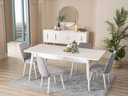 Jídelní set Garnitur Jídelní místnost Jídelní stůl Sestava 9dílná Jídelní kout Bílý Dřevo Velký