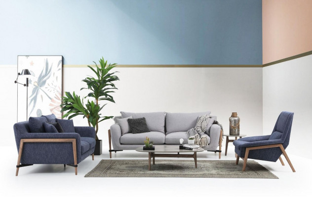 Třísedací sofa 3místná látka moderní designové modré sedací soupravy do obývacího pokoje.