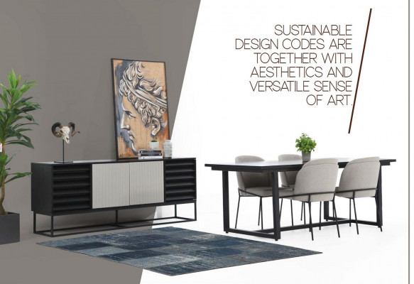 Jídelní kout Jídelní skupina Jídelna Jídelní stůl Židle 6dílný dřevo Černý set Nový