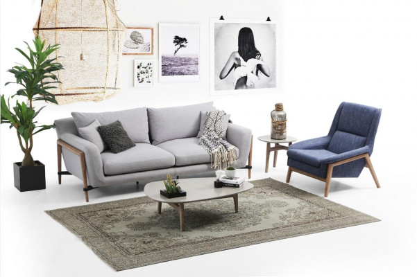 Sofa set 3-sedadlová sedačka třísedadlová látková sedací souprava moderního designu šedá
