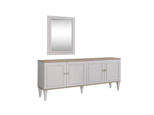 Garnitur Sideboard mit Spiegel Anrichte Kommoden Esszimmer Holz Grau