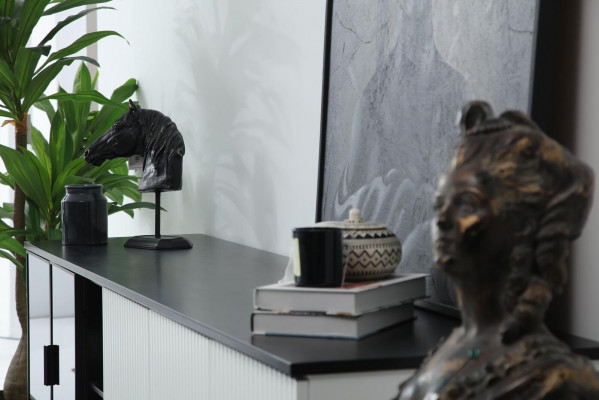 Jídelní skupina, jídelní stůl, židle, komoda, stolek, dřevo, set 6 kusů, bílý