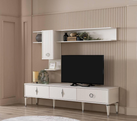 Úplný TV stojan Skříň RTV Lowboard Regály do obývacího pokoje Bílý dřevo