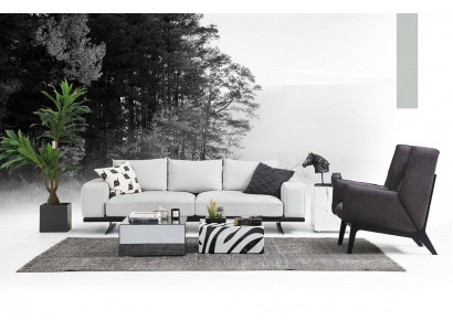 Sofa sestava pohovka 3místná křeslo třímístné šedá moderní látková sedačka