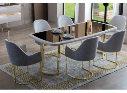 Noble Dining Room Set Luxury Glass Table Stainless Steel Chairs Modern 7-piece Set
