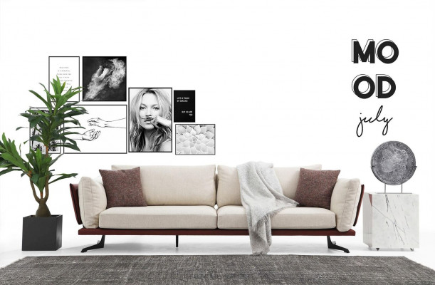Třísedák Pohovka 3místná Látka Beige Moderní Design Obývací Pokoj Luxus