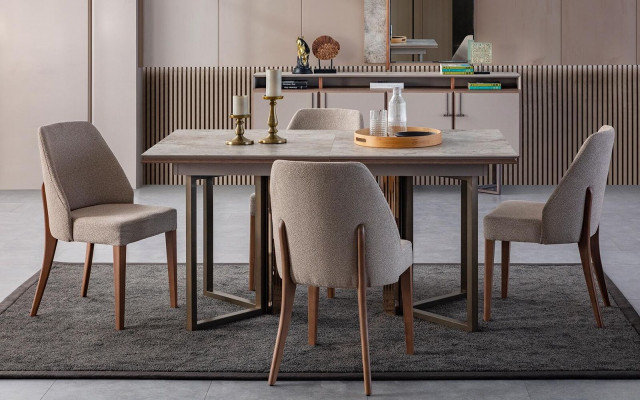 Sada jídelny Skupina jídelních nábytků Jídelní kout Jídelní stůl židle Dřevo šedá 7dílná