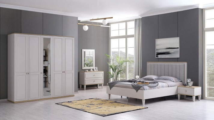 Kompletní ložní nábytek Moderní postele Dřevo 6dílná ložnice Šedá