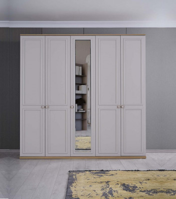 Kompletní ložní nábytek Moderní postele Dřevo 6dílná ložnice Šedá