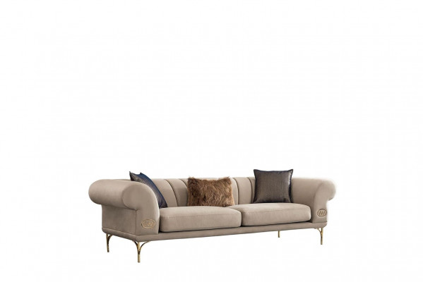 Beige třímístná luxusní sedací souprava s potahem - sedací nábytek do obývacího pokoje, třímístná, nová.
