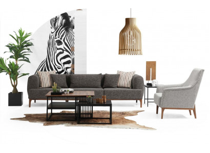 Sofa set Třísedák Moderní Křeslo Šedá látka Obývací pokoj Set