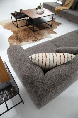 Sofa set Třísedák Moderní Křeslo Šedá látka Obývací pokoj Set