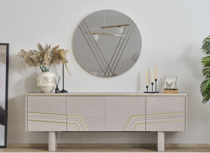 Beige Luxus dřevěný nábytek návrhářský komoditéka Luxus kulaté zrcadlo Moderní 2 kusy
