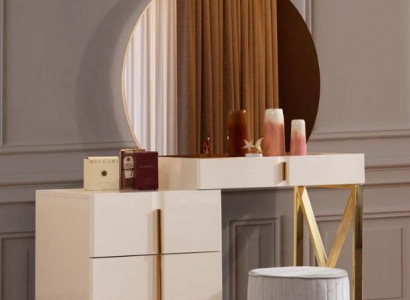 Beige make-up table stainless steel furniture bedroom vanity stool 2-piece set
