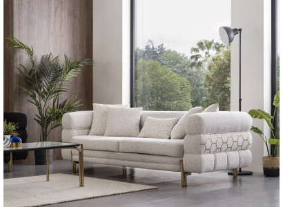 Bílá třímístná sedací souprava Luxus, 3-sedačková obývací pokojová designová sedací souprava.