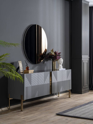 Černá jídelní sestava Designer Sideboard Luxus RoundMirror 2 ks