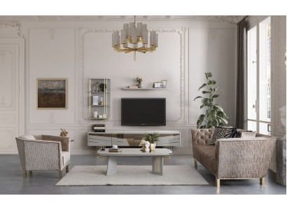 Moderní šedá obývací sestava Luxus TV stojan Police Regály