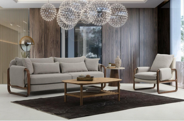 Sofa sestavy 4 křesla 4místná sedací souprava Moderní šedý látkový design