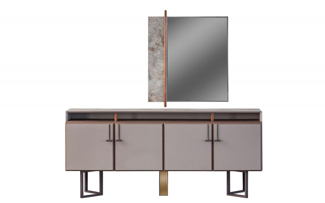 Garnitur Sideboard s ​​zrcadlem Skříň Dřevěná Komoda Šedá