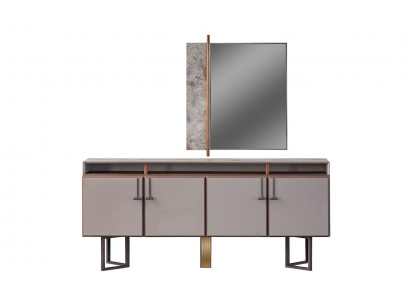 Garnitur Sideboard s ​​zrcadlem Skříň Dřevěná Komoda Šedá