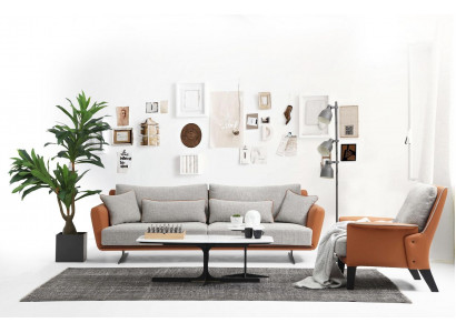 Sofa set 3 sedadla obývací pokoj Oranžový látkový křeslo Třísedadlový