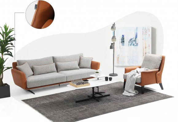 Sofa set 3 sedadla obývací pokoj Oranžový látkový křeslo Třísedadlový