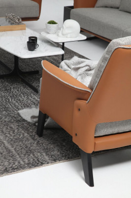 Sofa set 3 sedadla obývací pokoj Oranžový látkový křeslo Třísedadlový