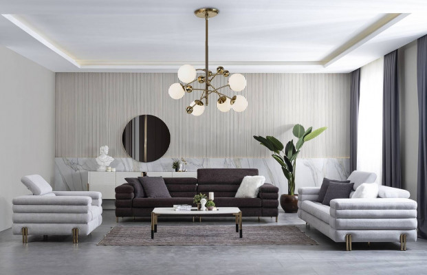 Obývací pokoj Designer sedací souprava 3+3+1 místná hnědá sedací souprava set