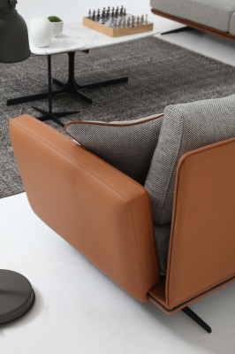 Tříosý Sofa 3 Místný Látka Oranžový Moderní Design Obývací Pokoj Šedý