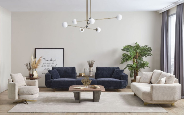 Obývací pokoj Rozkládací pohovka set 4+3+1 Místný design Pohovka Nábytek Textilní čalounění Nový