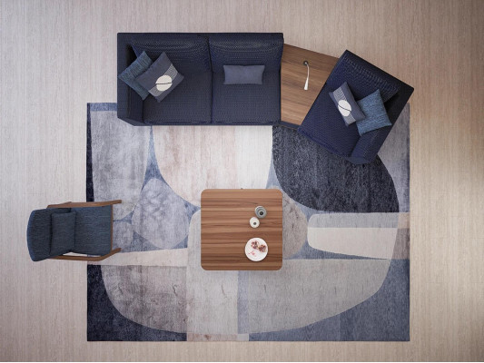 Modrý sedací souprava set třísedák pohovky obývací pokoj křeslo moderní design textilie