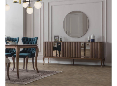 Hnědý nábytek do jídelny se 4 dveřmi s luxusním zrcadlem, dřevěný nábytek do jídelny, 2 ks