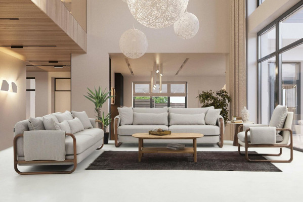 Sedací souprava 3místná křeslo Třísezení Moderní šedý látkový designní set