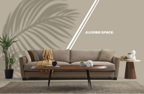 Pohovka 4místná moderní látka Beige Sofas Design Obývací pokoj