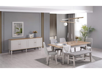 Jídelní set nábytku do jídelny 8ks Jídelní pokoj Stůl židle Dřevo Šedá