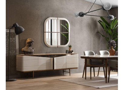 Jídelní set Beige Bufet Obdélníkové Zrcadlo Luxusní Dřevěný Nábytek