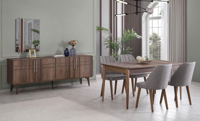 Jídelní set Garnitur Jídelna Jídelní stůl Set 9 dílný Jídelna Hnědé dřevo