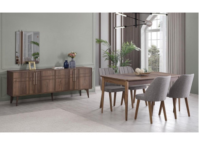 Jídelní set Garnitur Jídelna Jídelní stůl Set 9 dílný Jídelna Hnědé dřevo