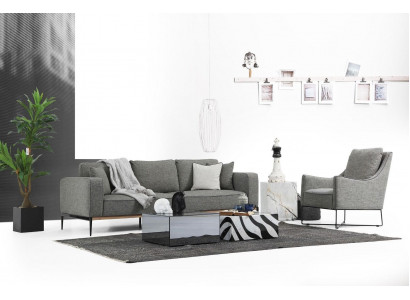 Sofa set 2-sedačka křeslo dvousedadlová látková pohovka moderní design šedá