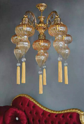 Lüster Deckenleuchter Kronleuchter Deckenlampe Lampen Glas Gelb Modern