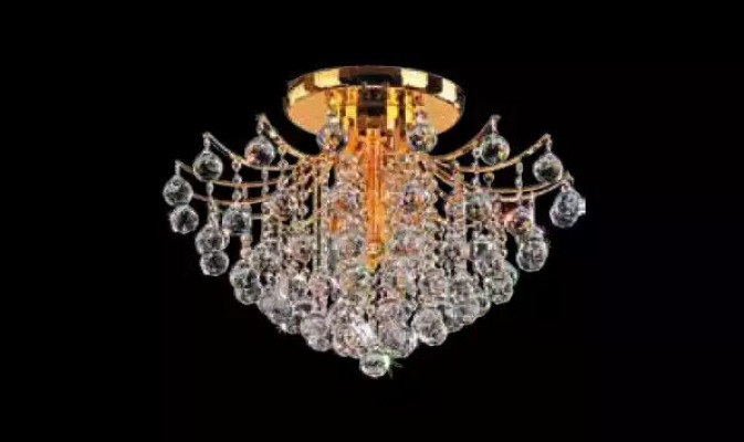 Zlatý lustr, stropní lampa, světelný křišťálový lustr, luxusní lampa.