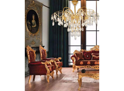 Lampy lustr ve francouzském stylu zlaté barvy v luxusním designu obývacího pokoje.