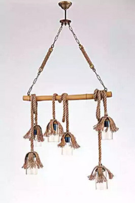 Lampa, stropní lampa, lustr, lustr, stropní lampa, bambus, sklo, hnědá.