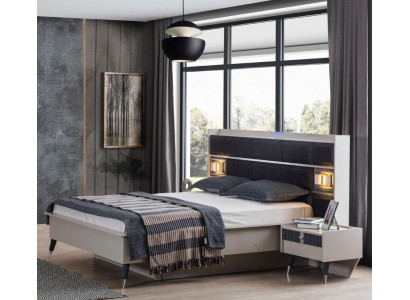 Sada ložnice šedobílo bílá postel 2x noční stolek 3 kusy