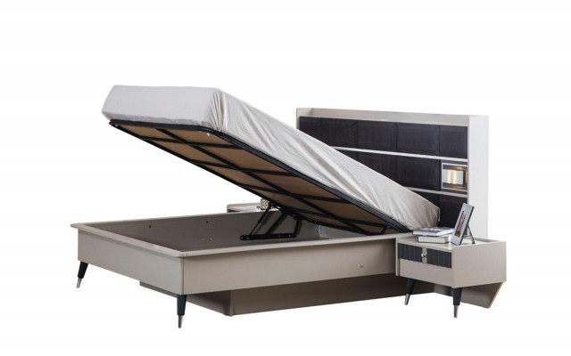 Sada ložnice šedobílo bílá postel 2x noční stolek 3 kusy